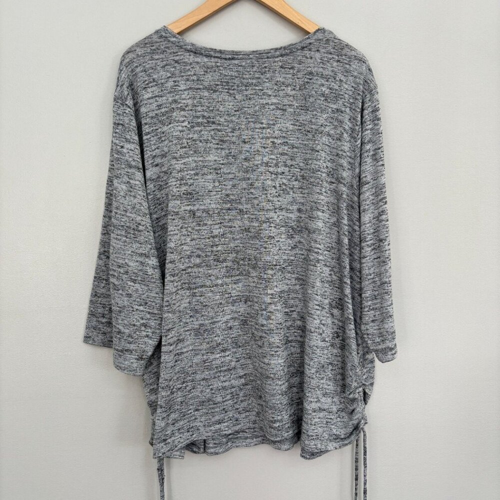 Catherines Knit Top 3X Gray Sequin Beaded Penguin Cinched Sides 3/4 Sleeves - Picture 5 of 10
